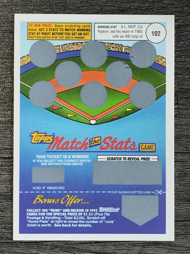 1992 Topps Gold Winner Scratch Cards #NNO Cal Ripken Jr