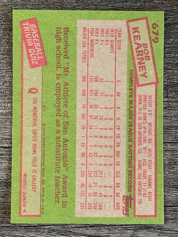 1985 Topps #679 Bob Kearney