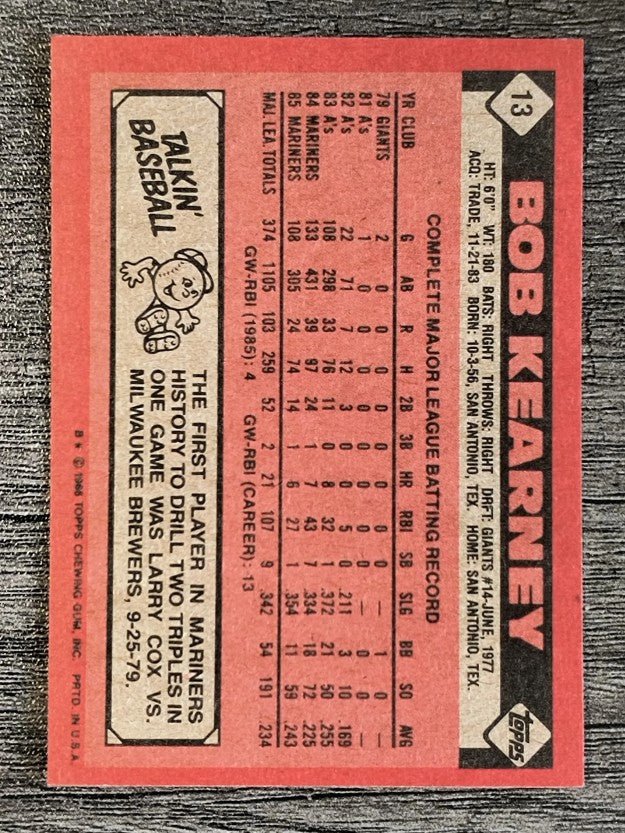 1986 Topps #13 Bob Kearney