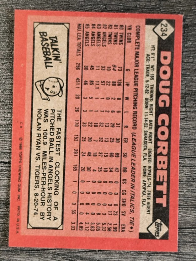 1986 Topps #234 Doug Corbett