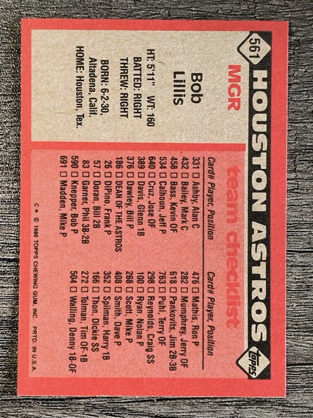 1986 Topps #561 Bob Lillis MG