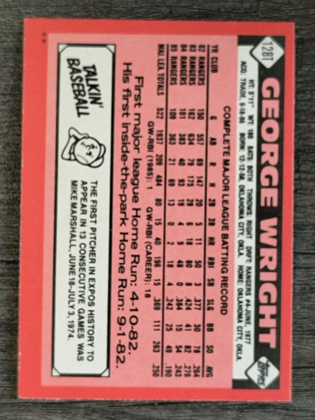 1986 Topps Traded #128T George Wright