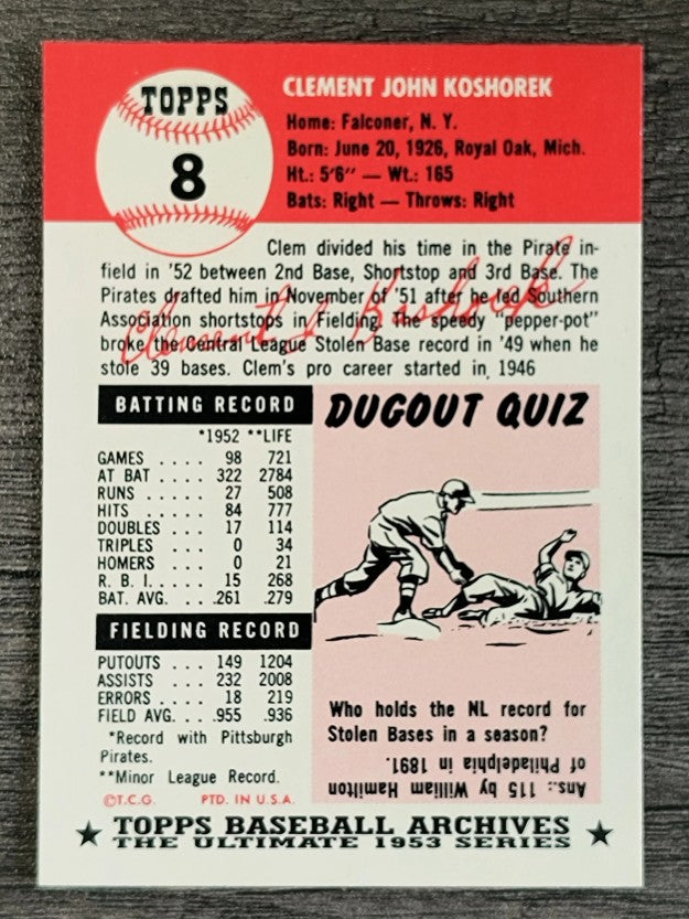 1991 Topps Archives '53 #8 Clem Koshorek