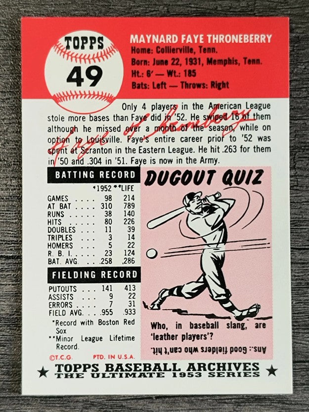 1991 Topps Archives '53 #49 Faye Throneberry