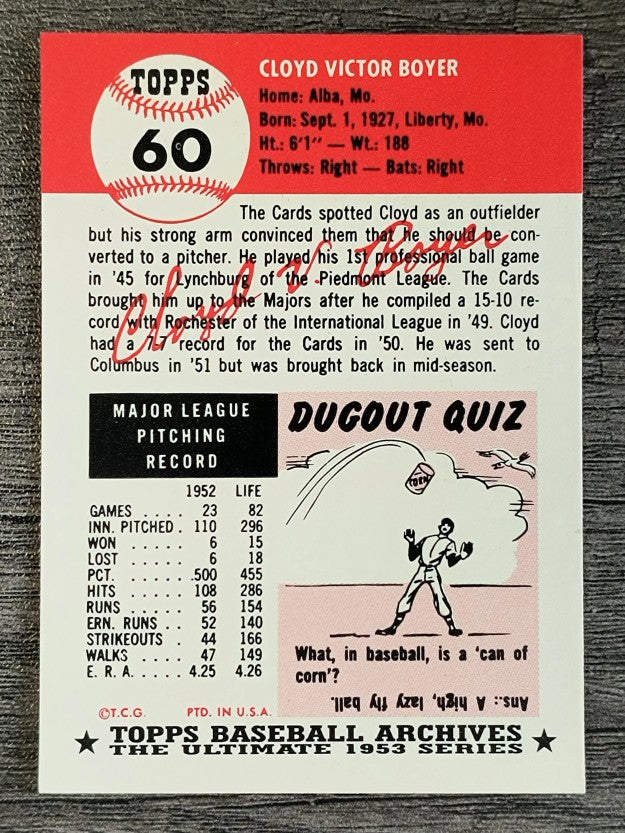 1991 Topps Archives '53 #60 Cloyd Boyer