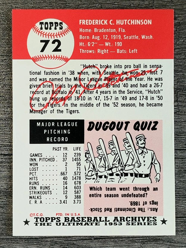 1991 Topps Archives '53 #72 Fred Hutchinson