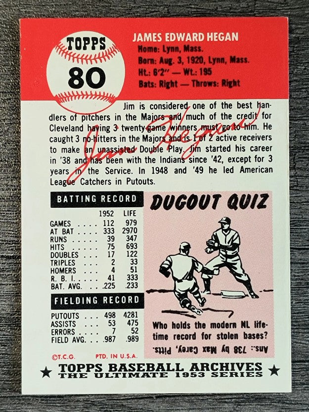1991 Topps Archives '53 #80 Jim Hegan