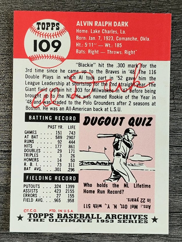 1991 Topps Archives '53 #109 Alvin Dark