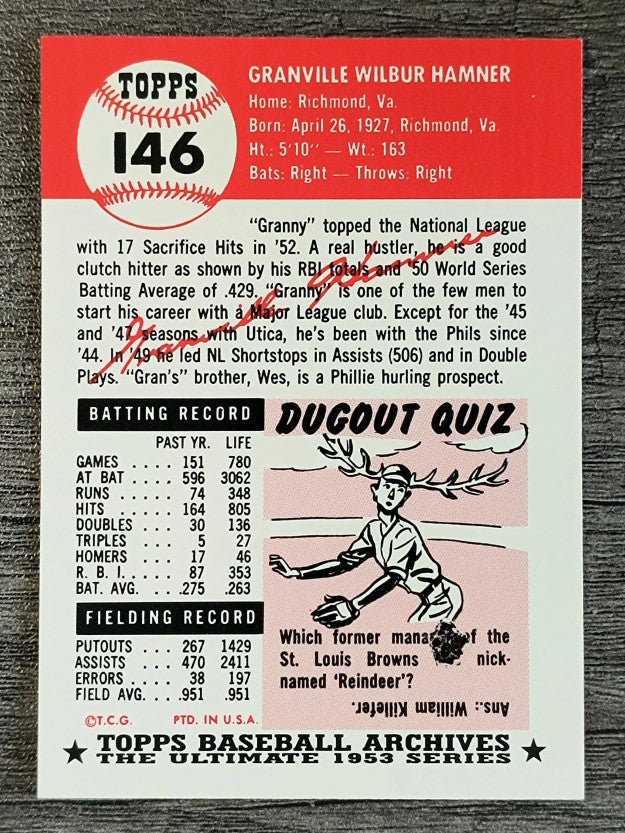 1991 Topps Archives '53 #146 Granny Hamner