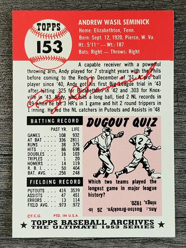 1991 Topps Archives '53 #153 Andy Seminick
