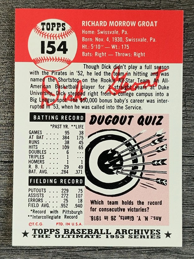 1991 Topps Archives '53 #154 Dick Groat