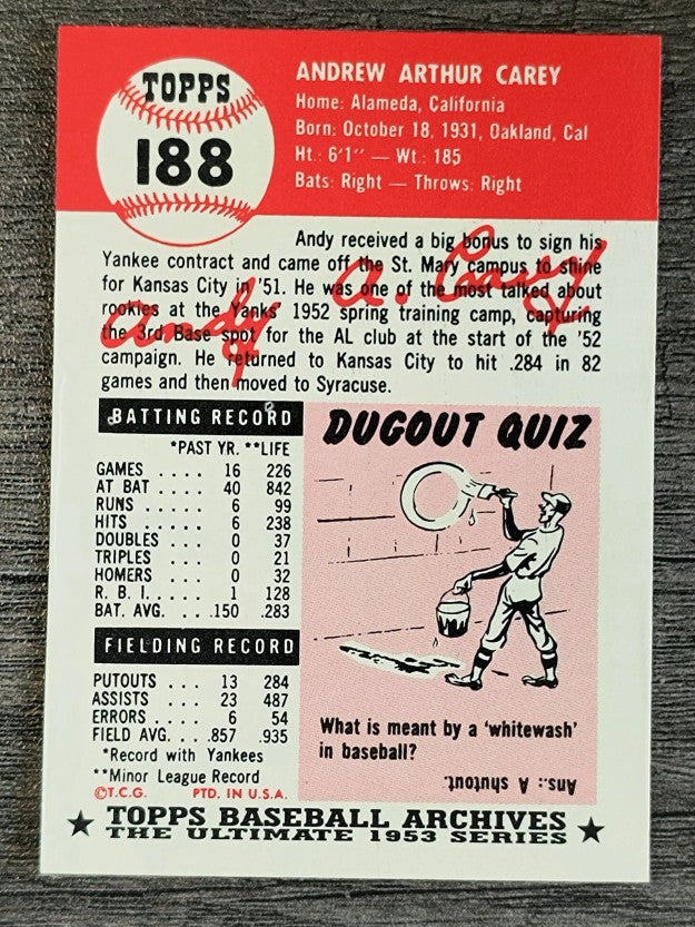 1991 Topps Archives '53 #188 Andy Carey