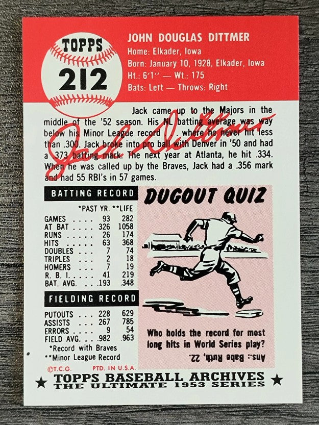 1991 Topps Archives '53 #212 Jack Dittmer
