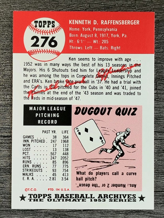 1991 Topps Archives '53 #276 Ken Raffensberger