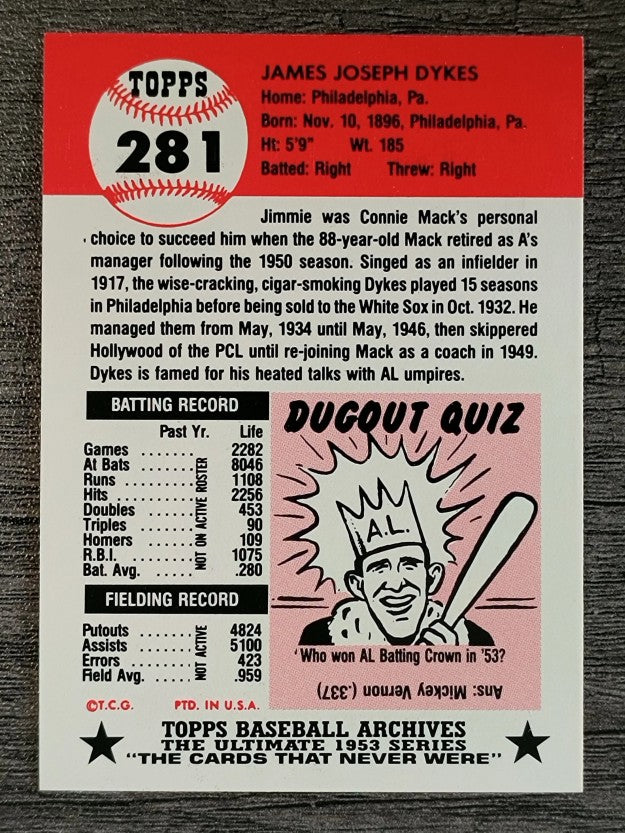 1991 Topps Archives '53 #281 Jimmie Dykes MG