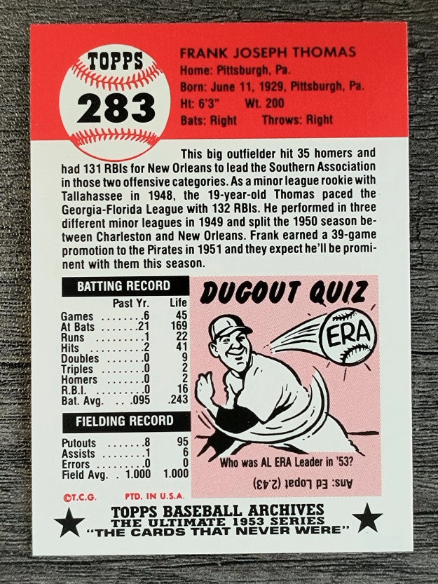 1991 Topps Archives '53 #283 Frank Thomas