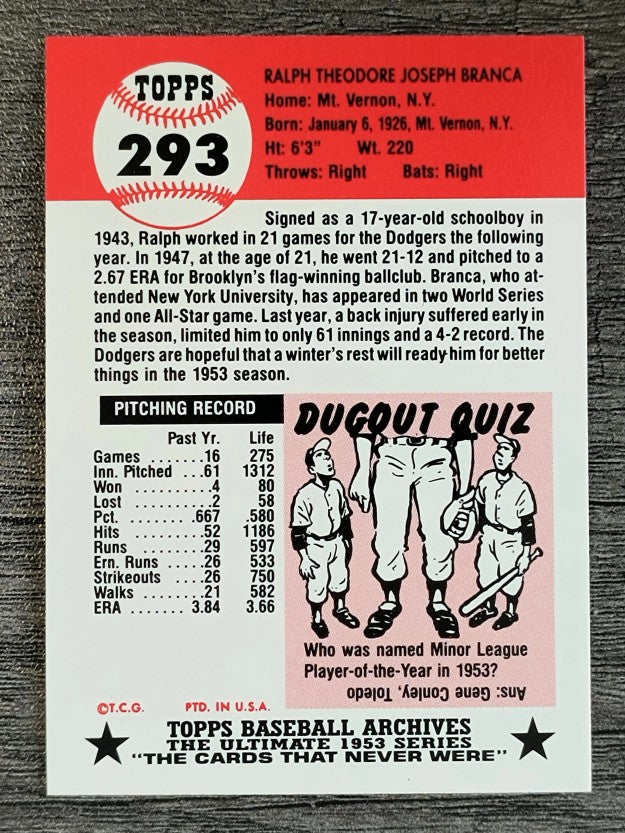 1991 Topps Archives '53 #293 Ralph Branca