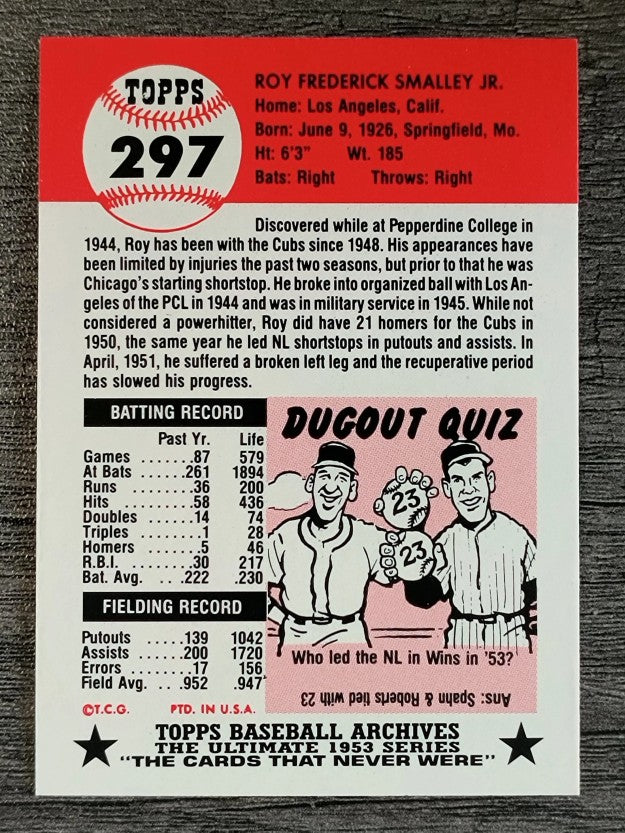 1991 Topps Archives '53 #297 Roy Smalley