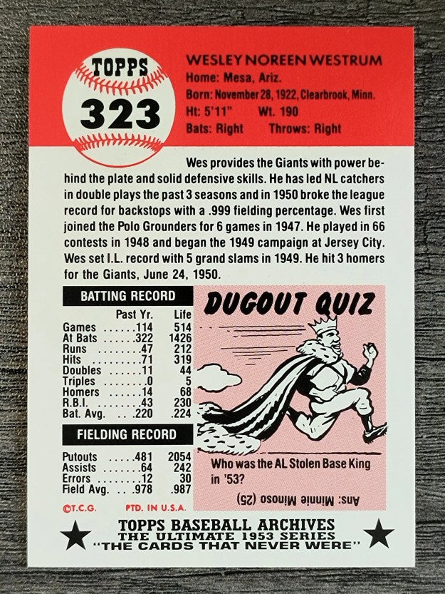 1991 Topps Archives '53 #323 Wes Westrum