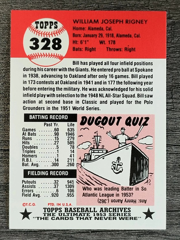 1991 Topps Archives '53 #328 Bill Rigney
