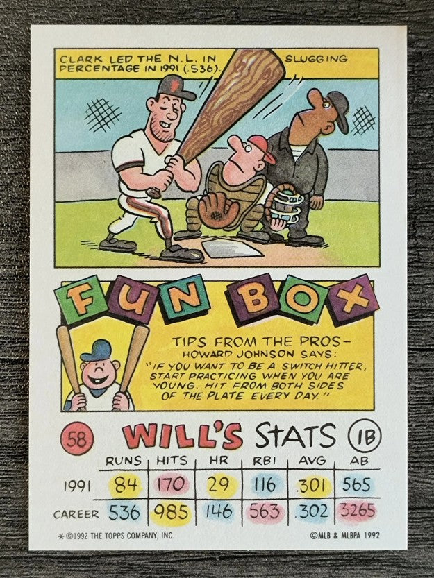 1992 Topps Kids #58 Will Clark
