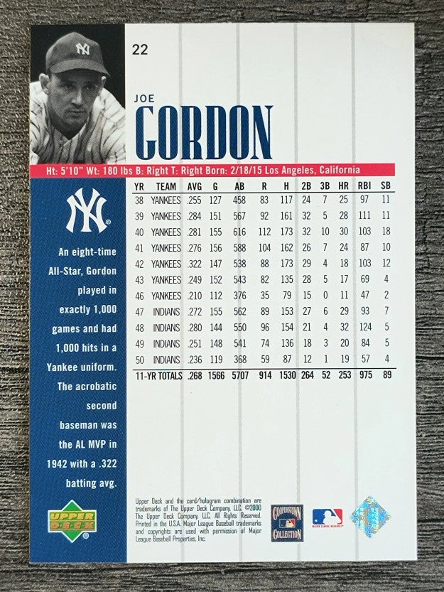 2000 Upper Deck Yankees Legends #22 Joe Gordon