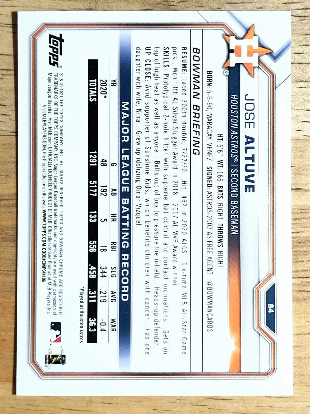 2021 Bowman Blue #84 Jose Altuve