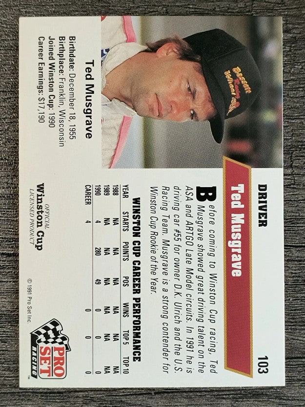 1991 Pro Set #103 Ted Musgrave RC
