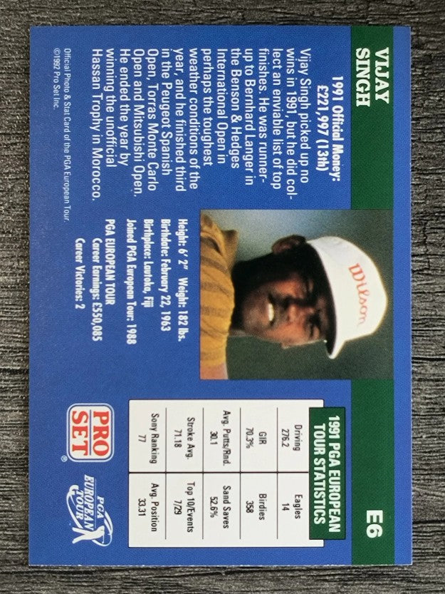 1992 Pro Set #E6 Vijay Singh RC