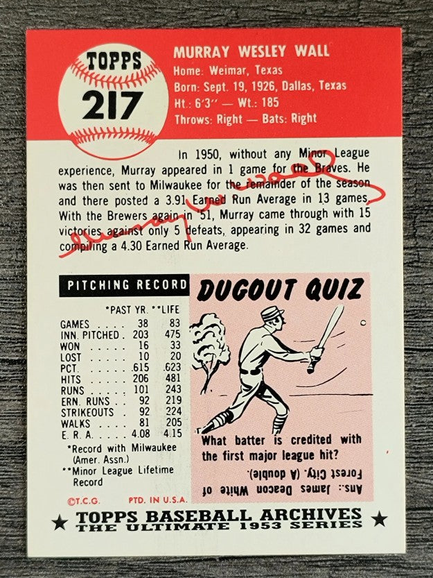 1991 Topps Archives '53 #217 Murray Wall