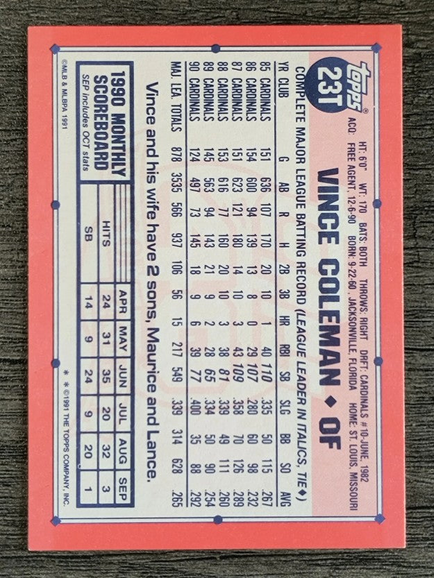 1991 Topps Traded #23T Vince Coleman