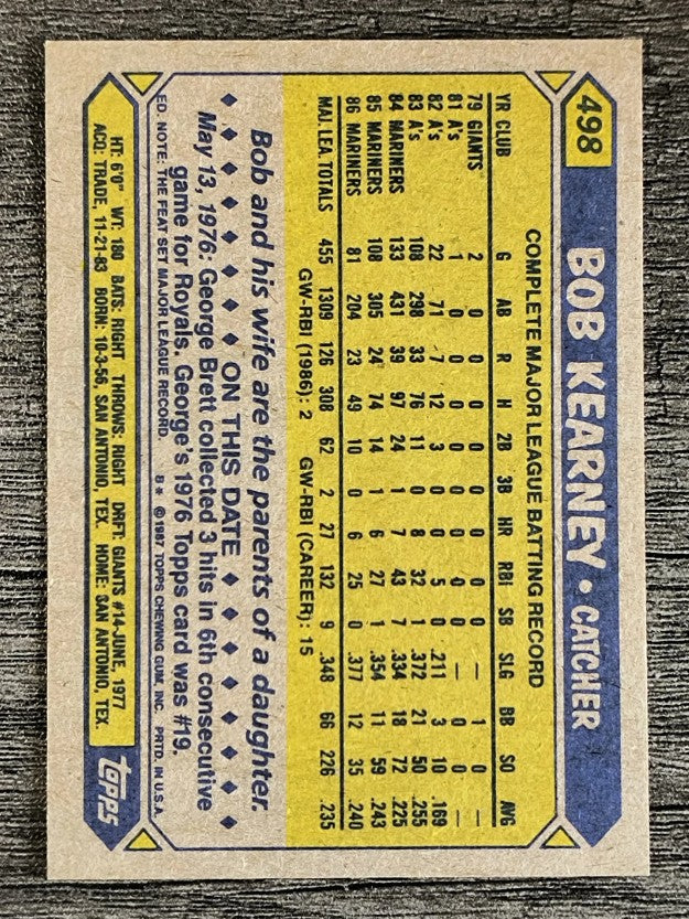 1987 Topps #498 Bob Kearney