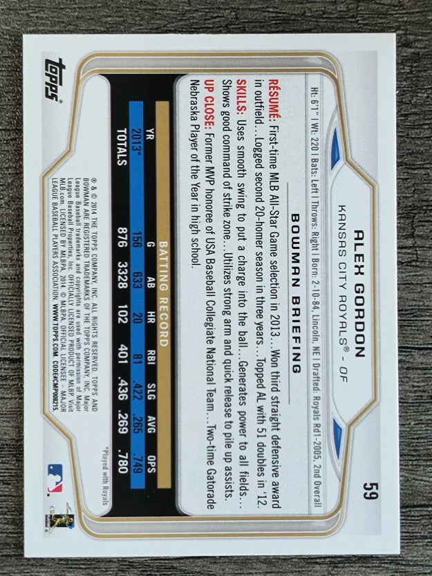 2014 Bowman #59 Alex Gordon