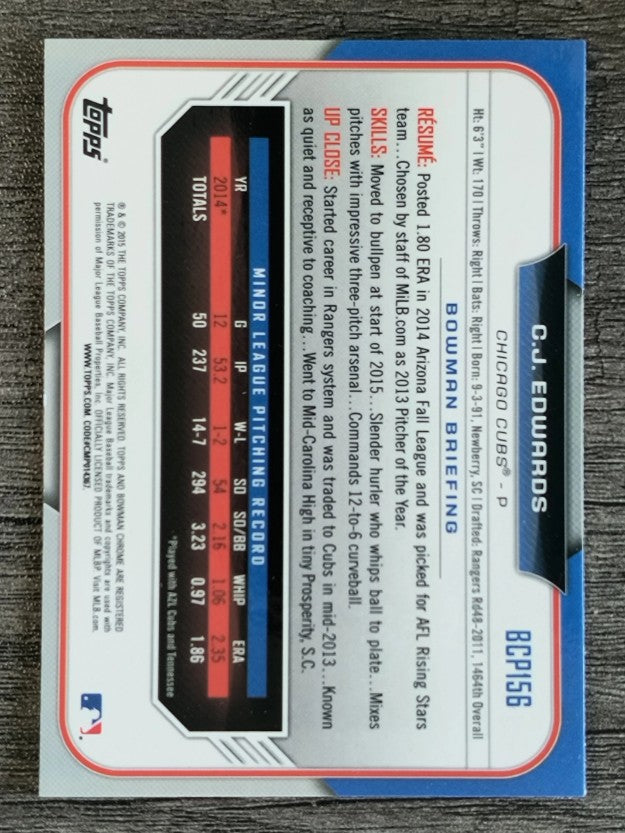 2015 Bowman Chrome Prospects #BCP156 C.J. Edwards