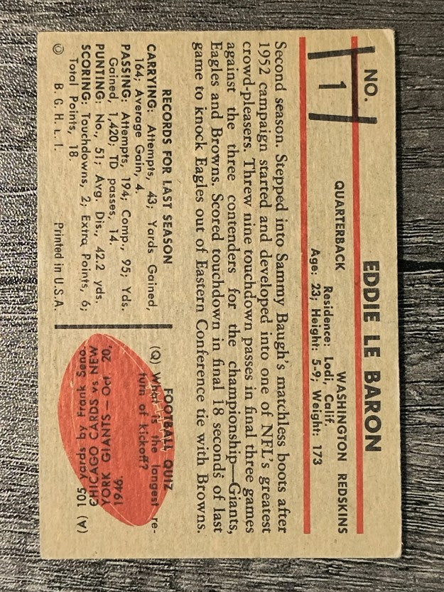 1953 Bowman #1 Eddie LeBaron RC (VG)