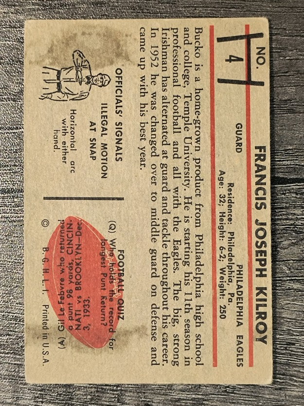 1953 Bowman #4 Bucko Kilroy (VG)