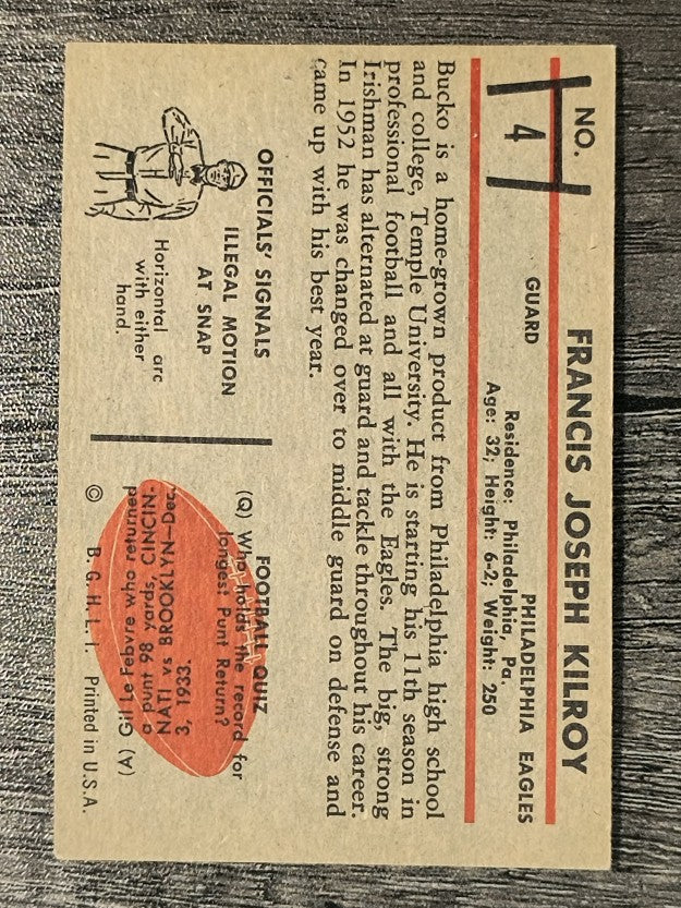 1953 Bowman #4 Bucko Kilroy (EX)