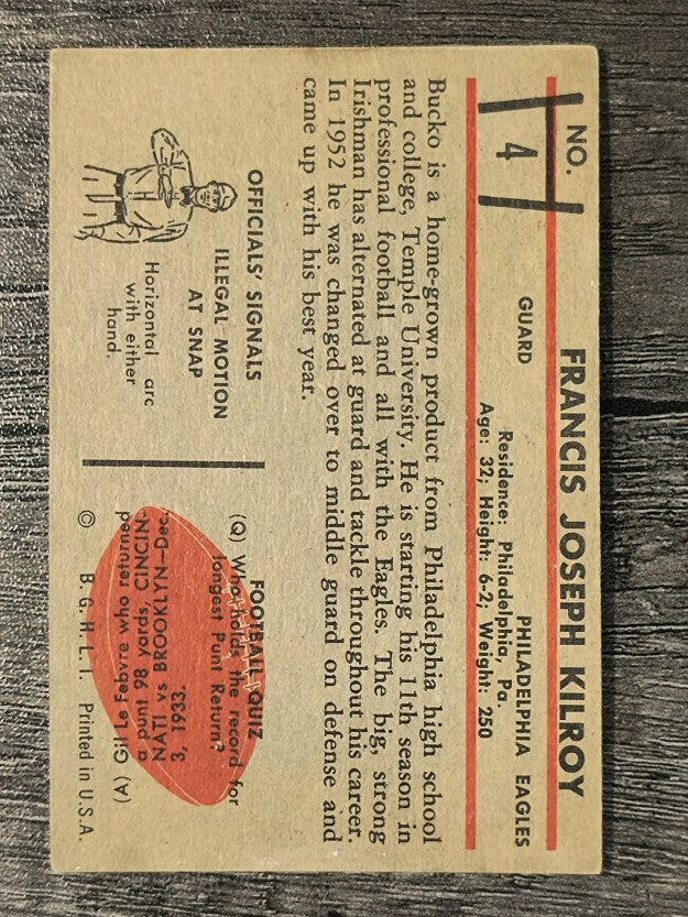 1953 Bowman #4 Bucko Kilroy (VGEX)