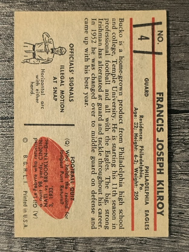 1953 Bowman #4 Bucko Kilroy (VG)