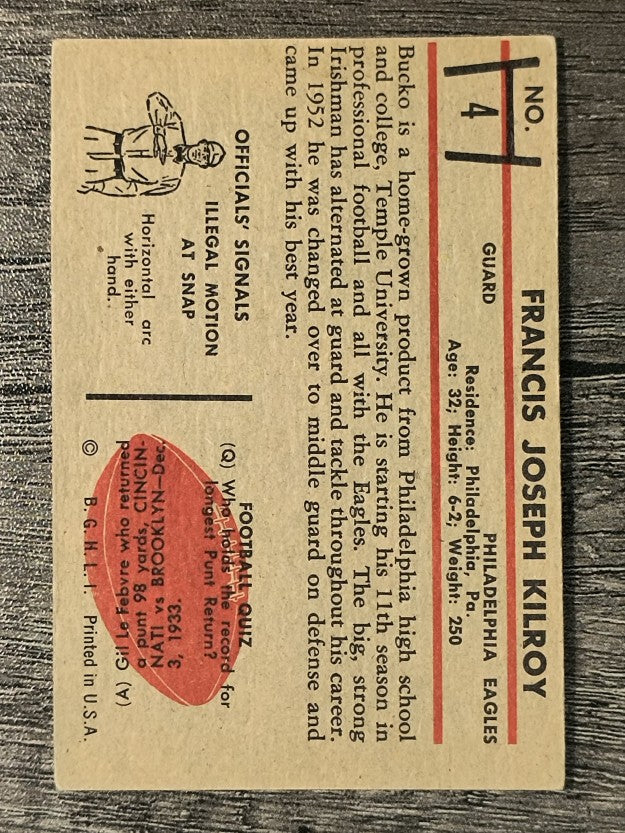 1953 Bowman #4 Bucko Kilroy (VGEX)