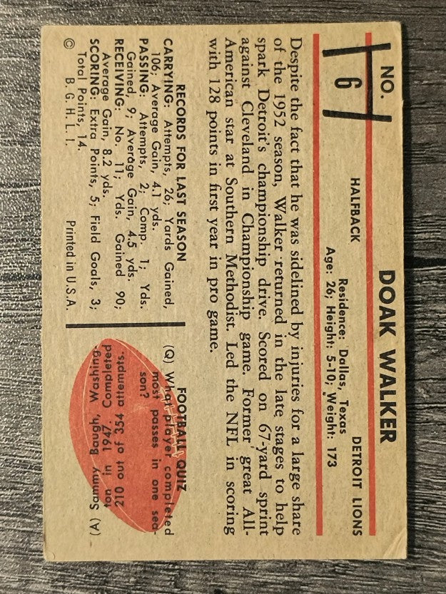 1953 Bowman #6 Doak Walker (VG)