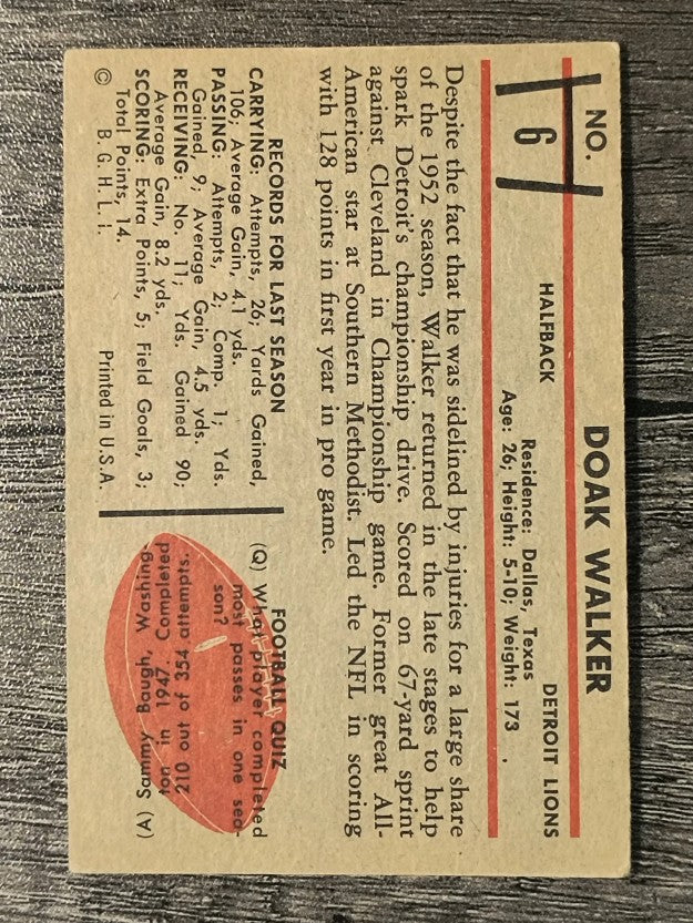1953 Bowman #6 Doak Walker (VG)