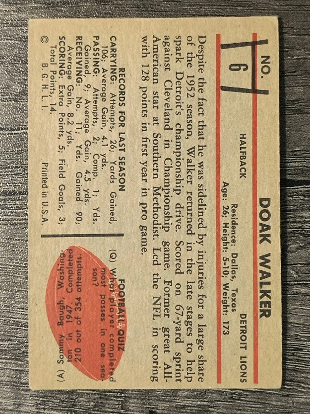 1953 Bowman #6 Doak Walker (VG)