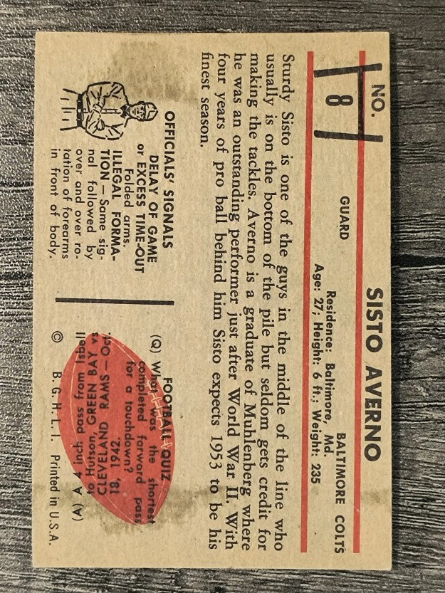 1953 Bowman #8 Sisto Averno RC (VGEX)