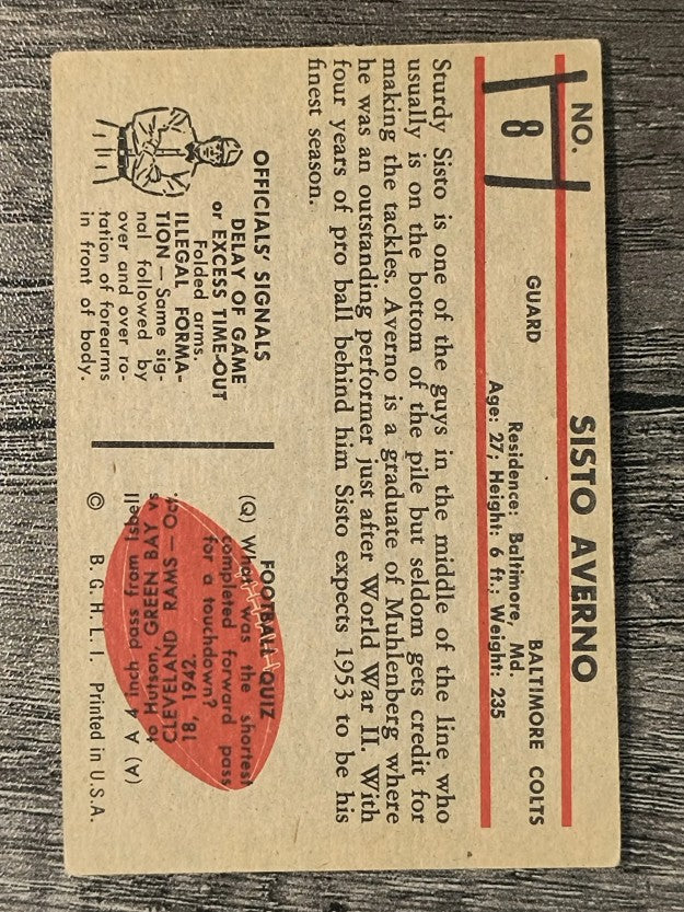 1953 Bowman #8 Sisto Averno RC (VGEX)