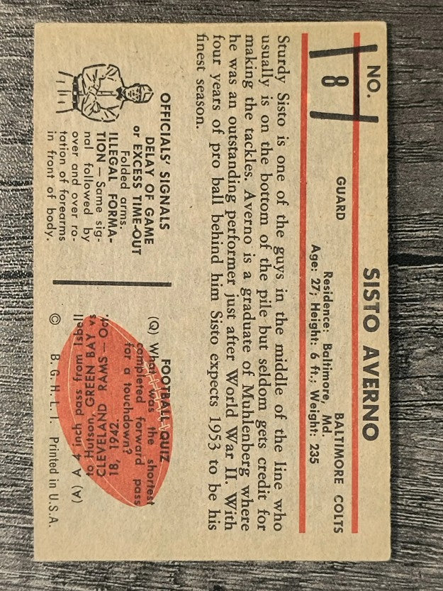 1953 Bowman #8 Sisto Averno RC (VGEX)