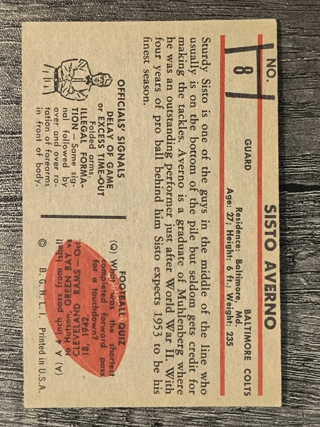 1953 Bowman #8 Sisto Averno RC (VG)