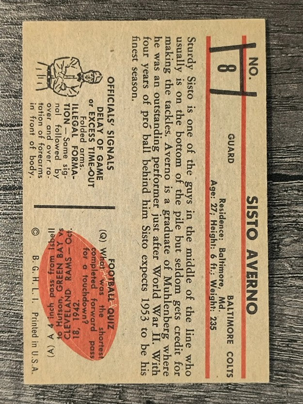 1953 Bowman #8 Sisto Averno RC (VG)