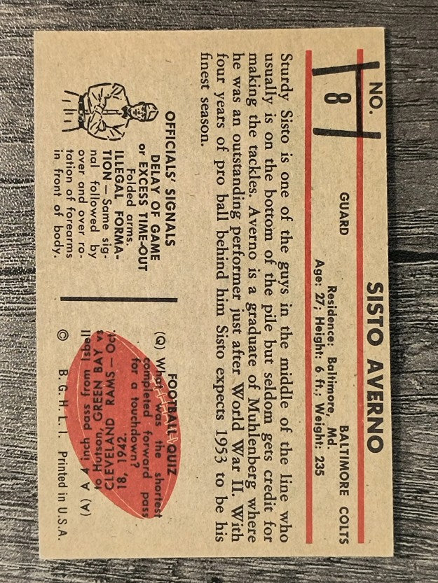 1953 Bowman #8 Sisto Averno RC (EX)