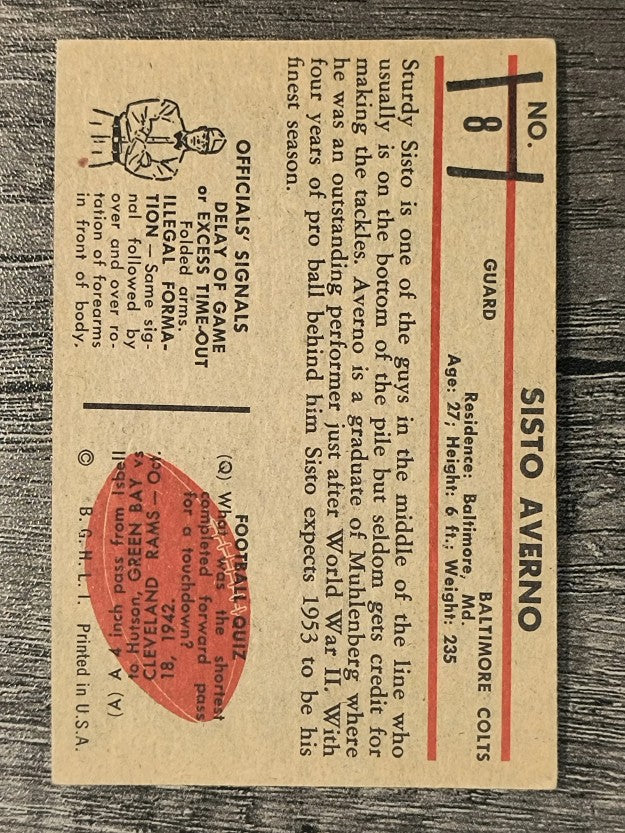 1953 Bowman #8 Sisto Averno RC (VGEX)